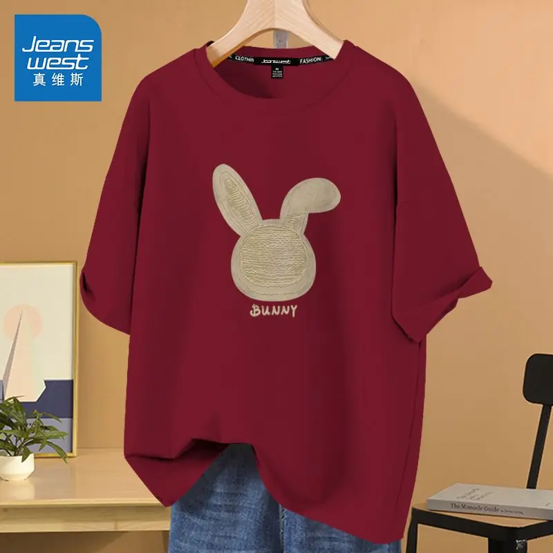 

Women Clothing Casual Loose 100% Cotton T-shirt, Summer Vintage Basic Short Sleeve Top Tee, Cartoon Printed O-neck Pullovers