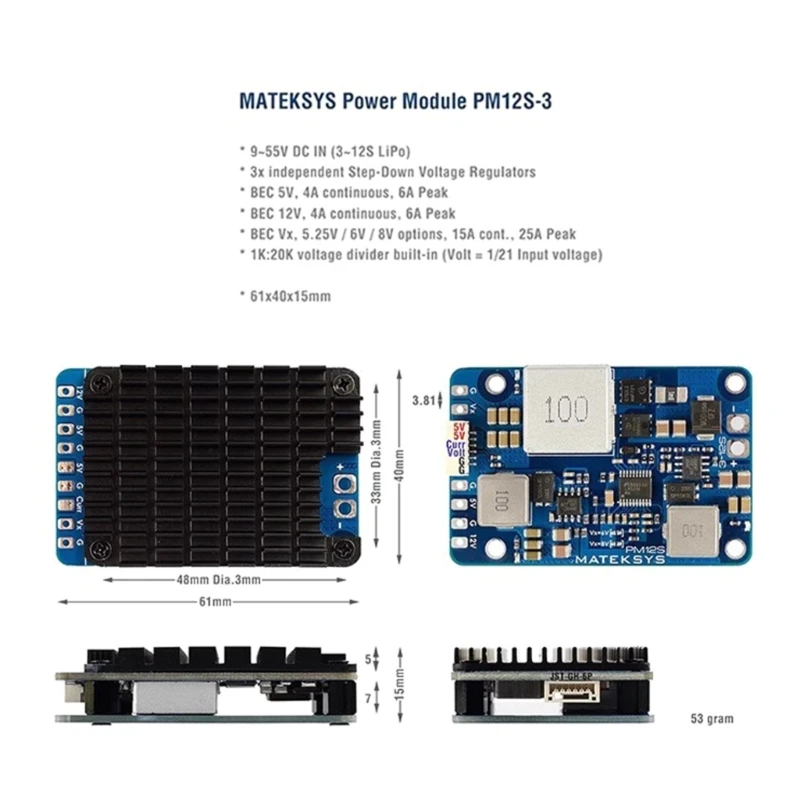 BEC12S-PRO Reduction Module 9-55V to 5V/8V/12V-5A Adjustable Step Down Regulator Module Board TVS Protections