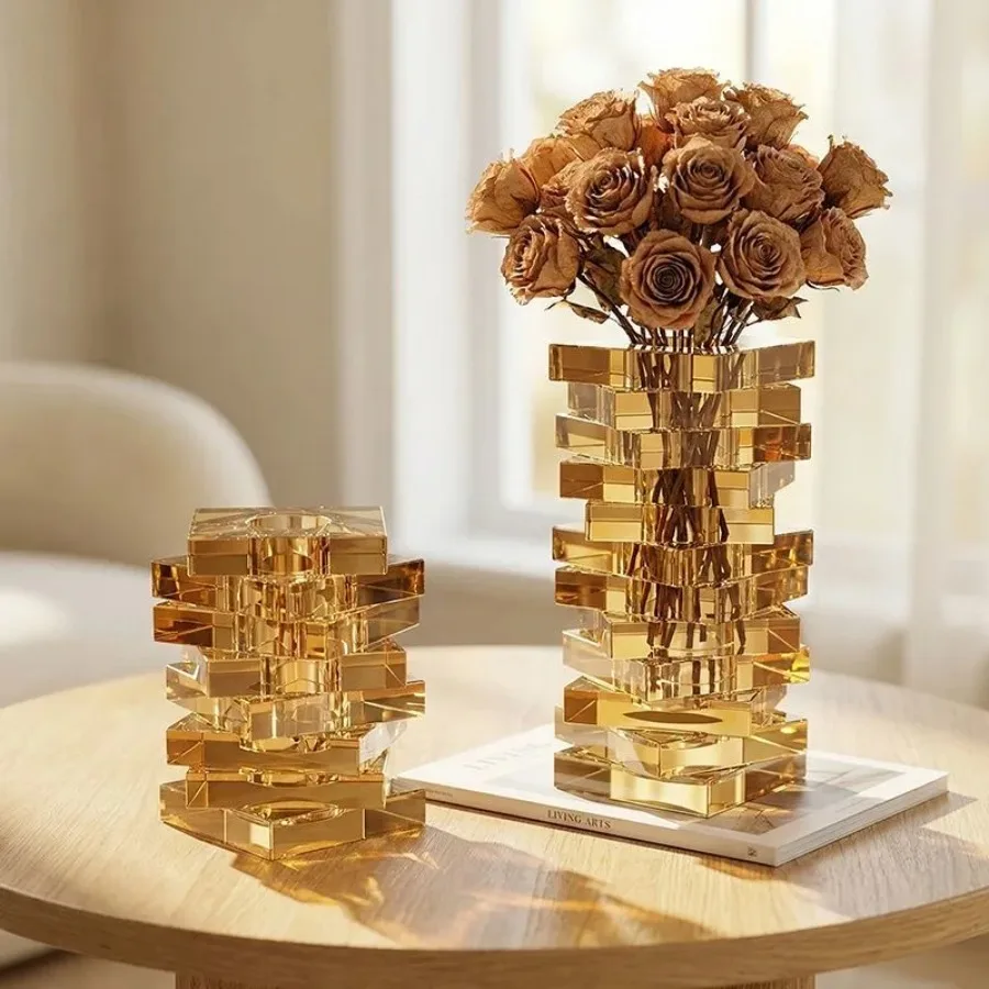 Crystal Glass Floral Vases Decoration Living Room Tabletop Vase Flower Betel Flower Centerpiece Home Decor Modern Ornament Gift