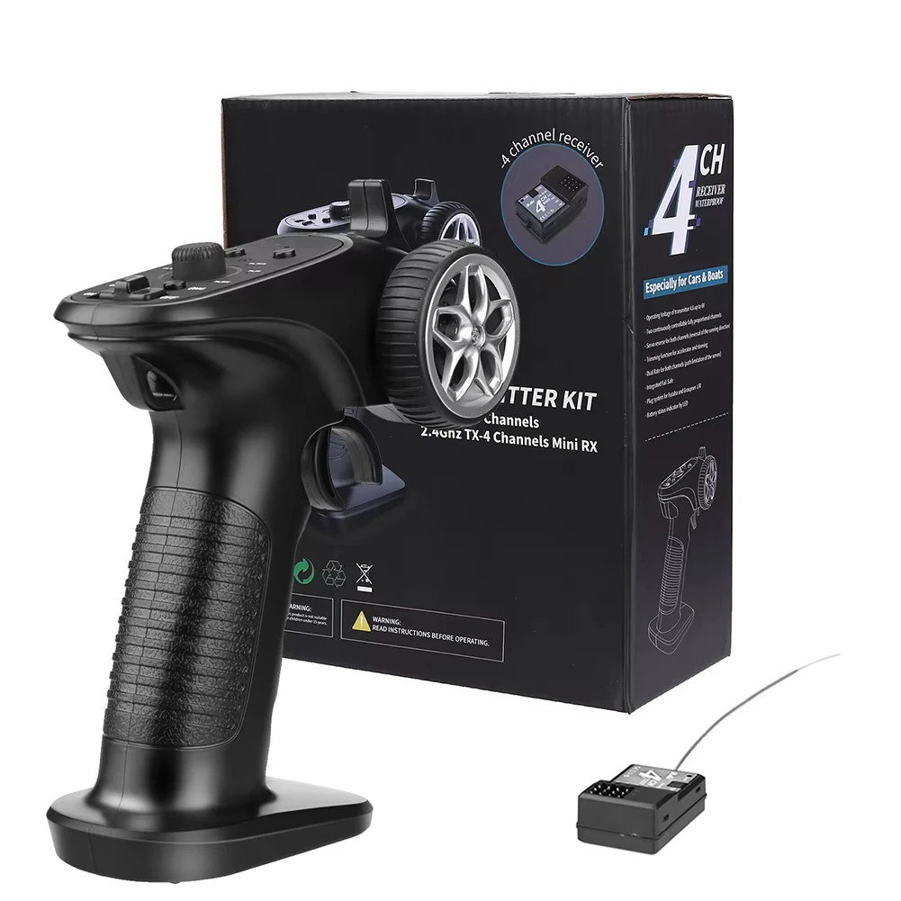 Système radio RC TX4 2,4 GHz 4 canaux avec émetteur et récepteur FHSS pour voiture, bateau, char RC, portée 200-300 m