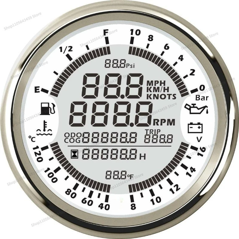 For 85mm Six-in-One Multi-Functional Digital Dashboard Meter 18-32V 10Bar Auto RV Boat Replacement Gauge