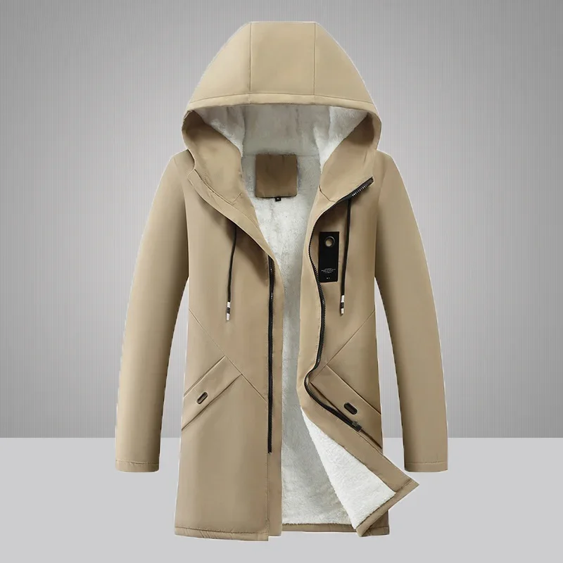 

Jacket Men Long Hooded Parkas Mens Cotton Coats Windproof Solid Color Jackets Coat Winter New Warm Thick Fleece Parkas