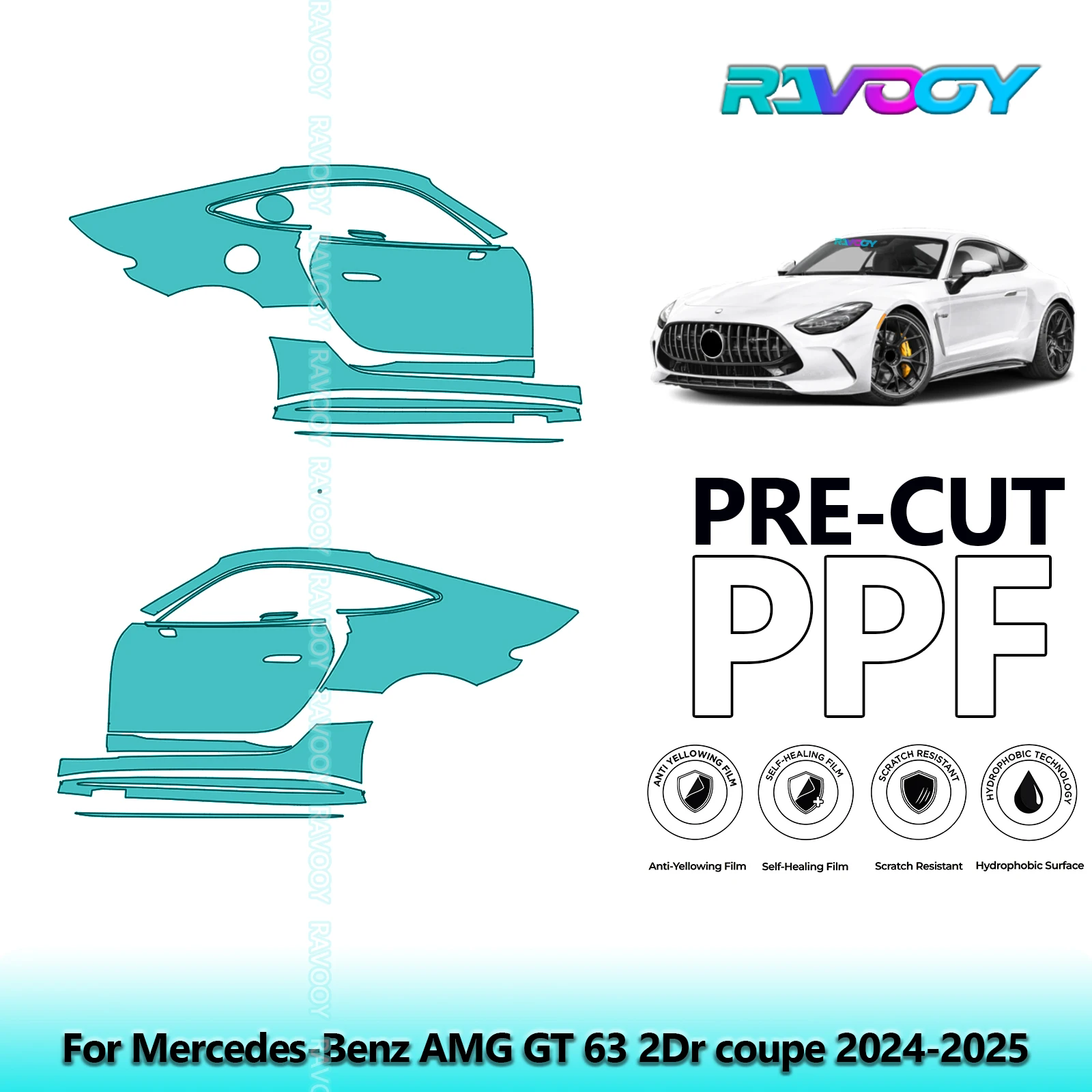 

For Mercedes-Benz AMG GT 63 2Dr coupe 2024-2025 8.5mil Pre-Cut PPF Door & A/B Pillar Kit TPU Paint Protection Film Set