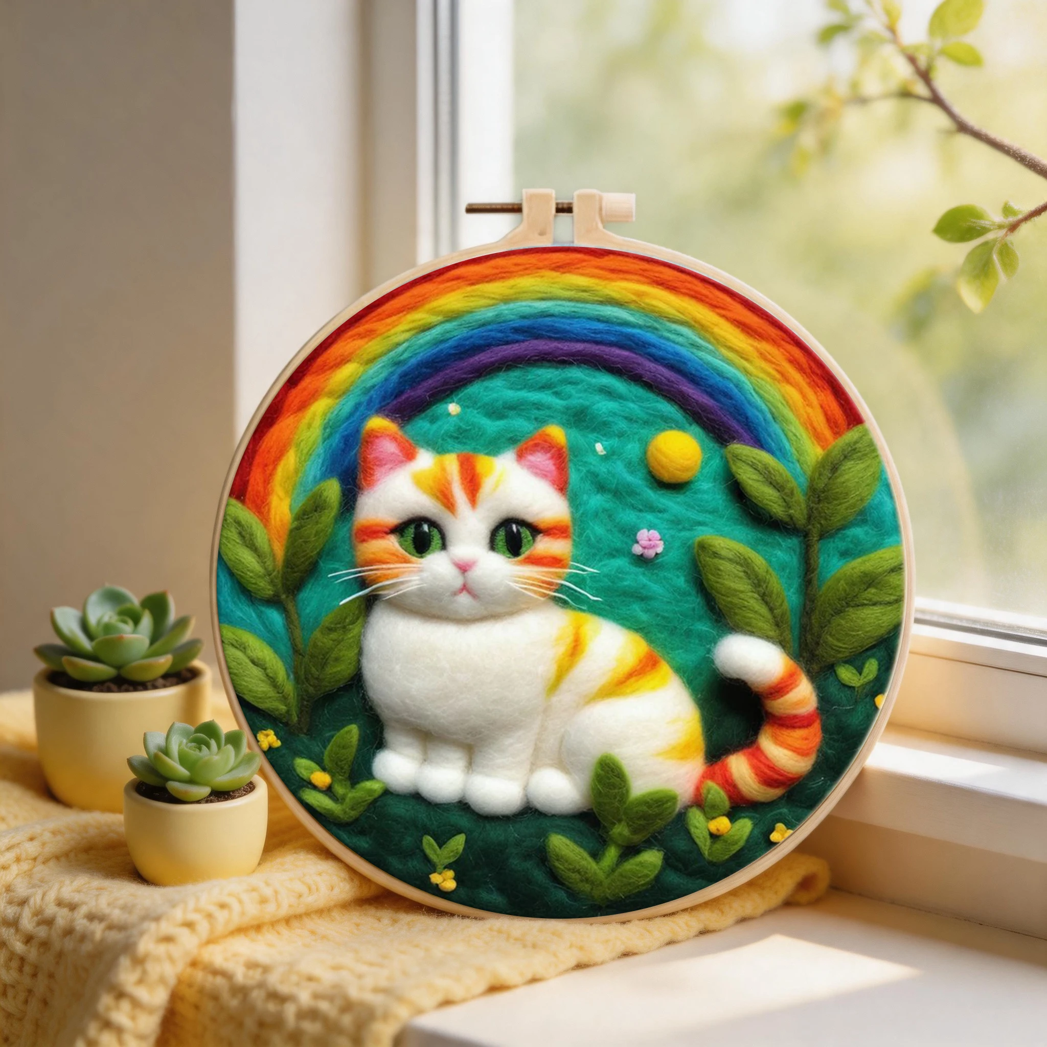 CHENISTORY Cat Wool Painting Kit For Adults Embroidery Needles Animal Needle Felting Kit For Beginners Crafts Adult Craft Kits