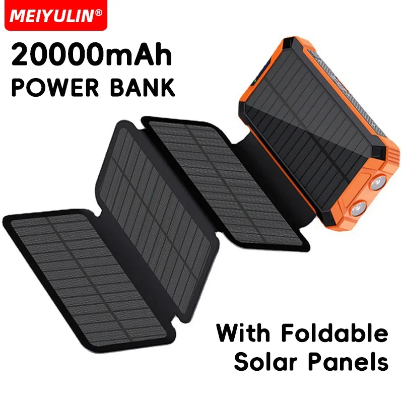 

Multifunctional 20000 mAh Outdoor Foldable Solar Panels Power Bank USB C Cable Fast Charging External Battery For IPhone Xiaomi