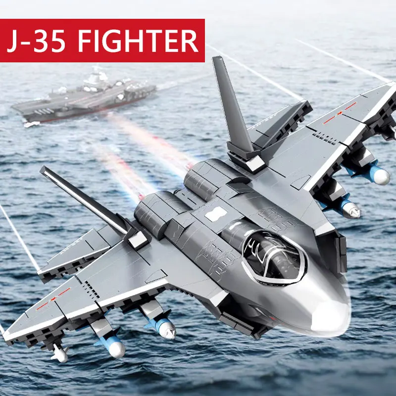 

J-35 stealth fighter building blocks, 621PCS shipborne aircraft puzzle assembly toys, DIY birthday gifts for boys, models
