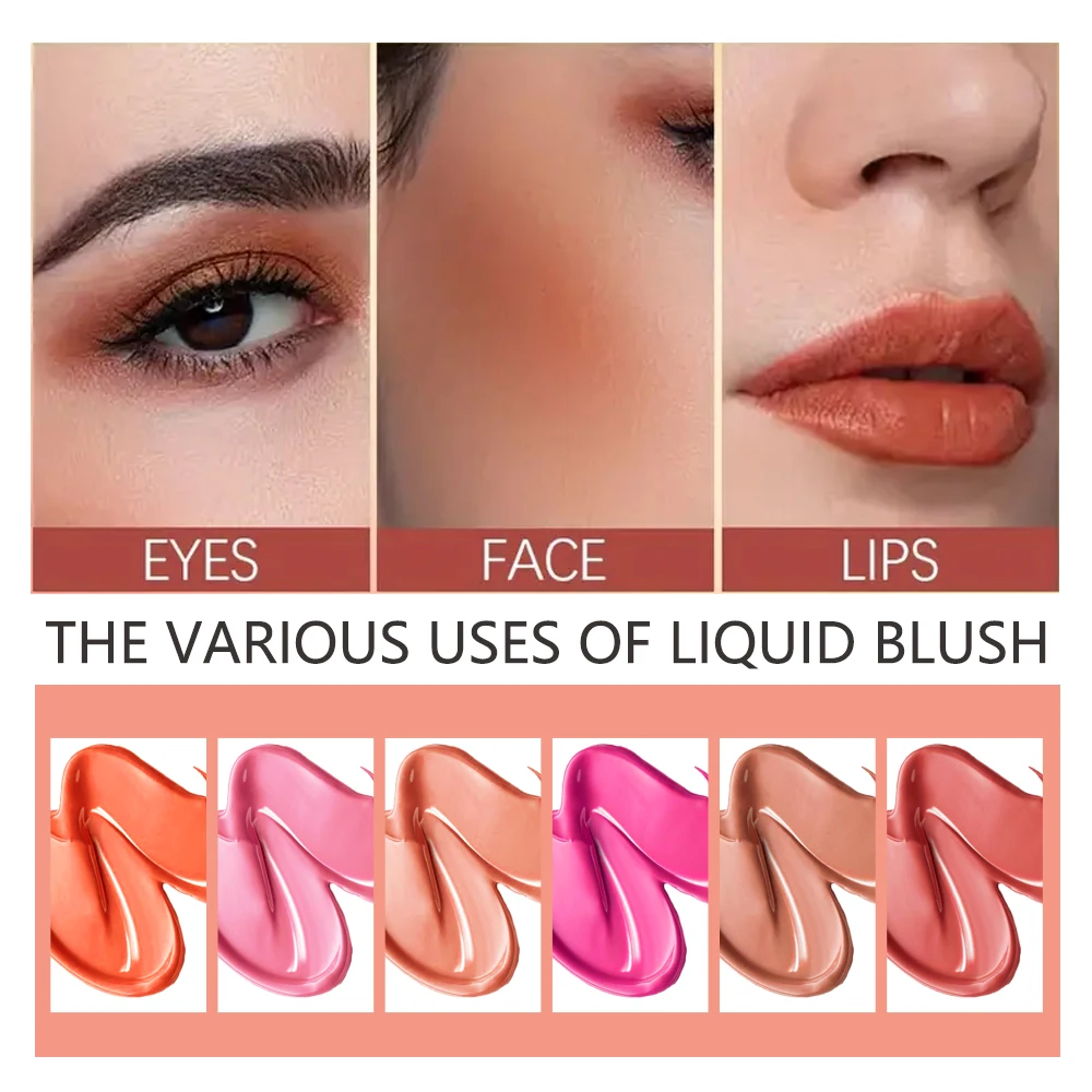 6色マットリキッドブラッシュ、頬・目・唇に多用途に使える、ウォータープルーフで長持ち、スポンジヘッドで簡単に塗れる、ユニセックスメイク