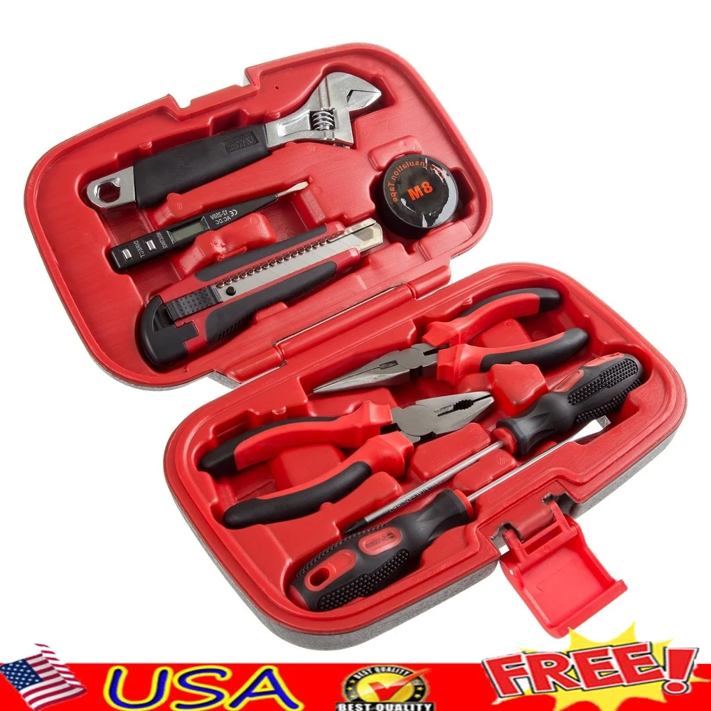 

Набор основных инструментов из 9-х предметов. Компактный организованный набор для домашнего ремонта и обслуживания. Проекты «сделай сам». Небольшая фиксация и сборка.