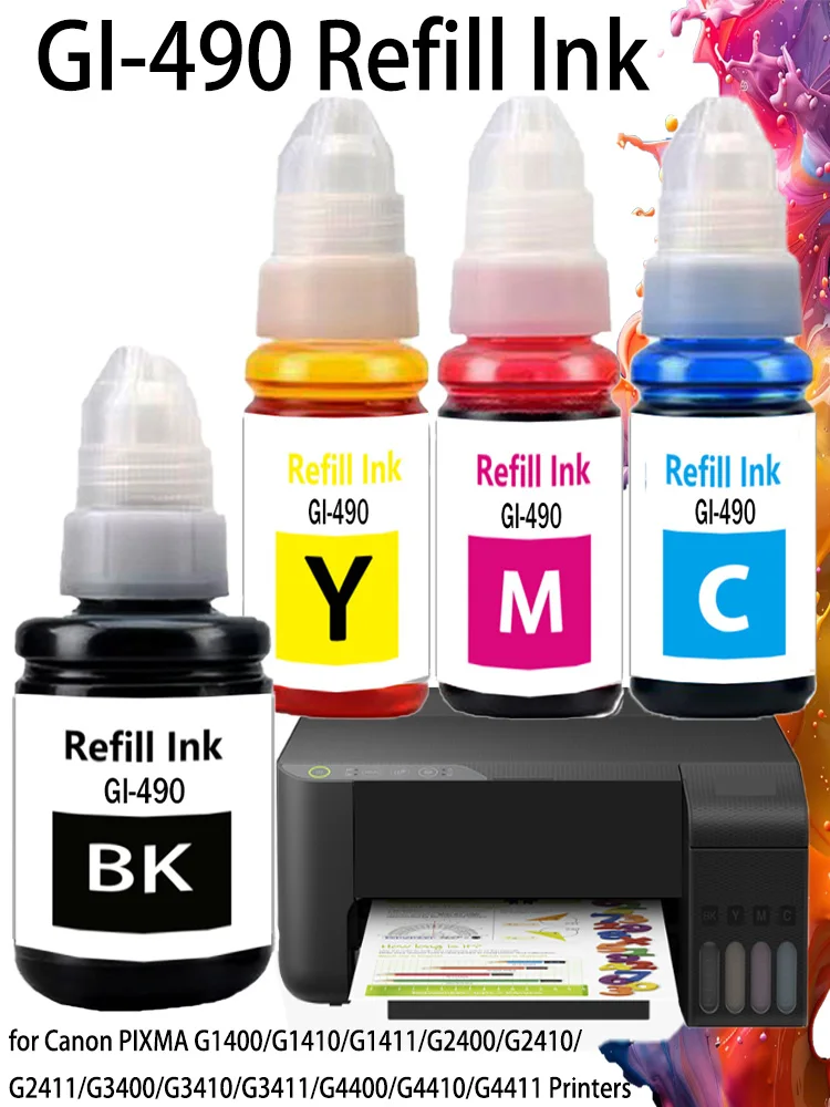 GI490 GI790 GI890 Refill Dye Ink For Canon GI-490 GI-790 GI-890 For Pixma G1000 G1100 G1400 G2000 G2100 G2400 G3000 G3400 G4000
