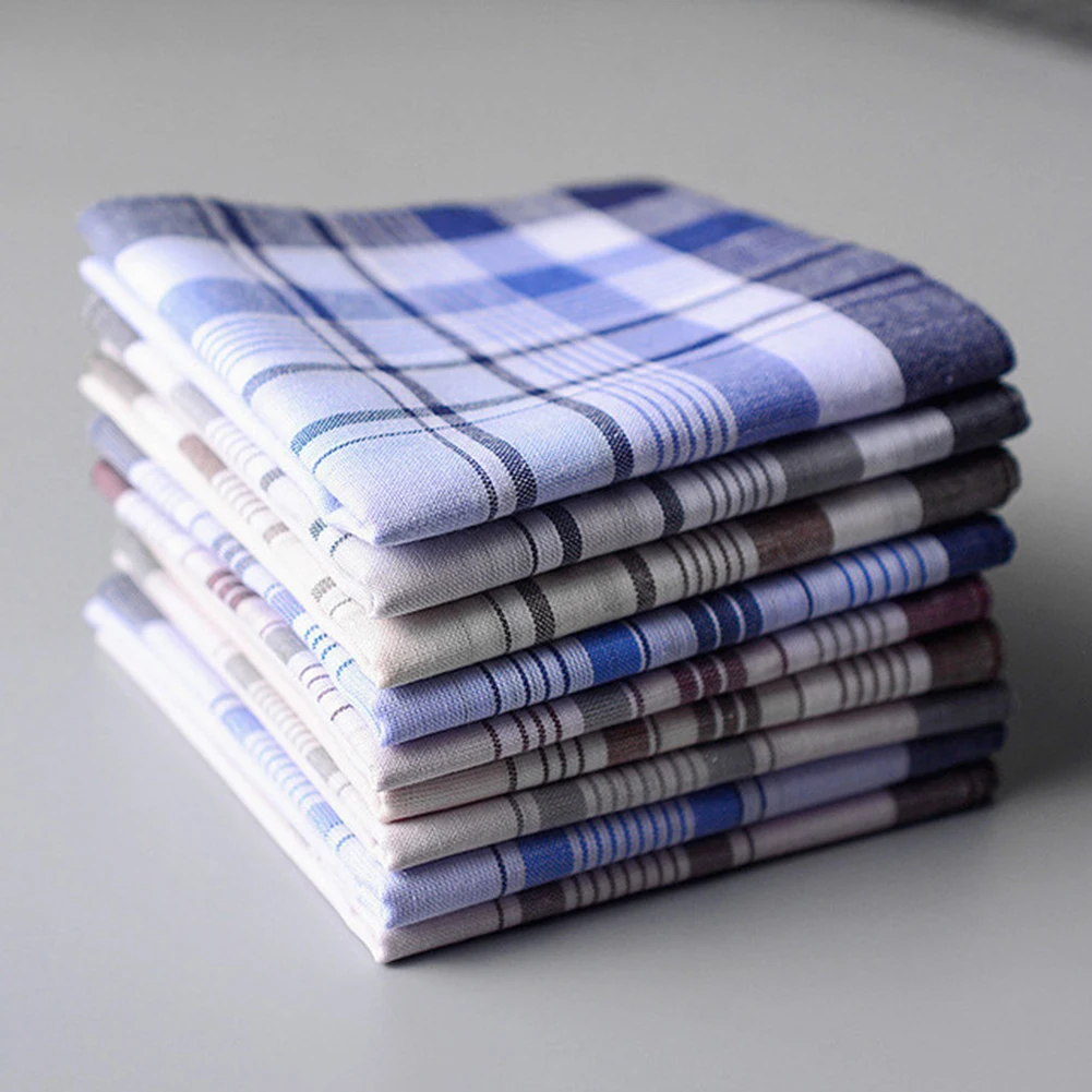 

Classic 5Pcs/lot Square Plaid Stripe Handkerchief For Men 38*38cm Cotton Hanky Pocket Towel Random Color Set For Wedding Party