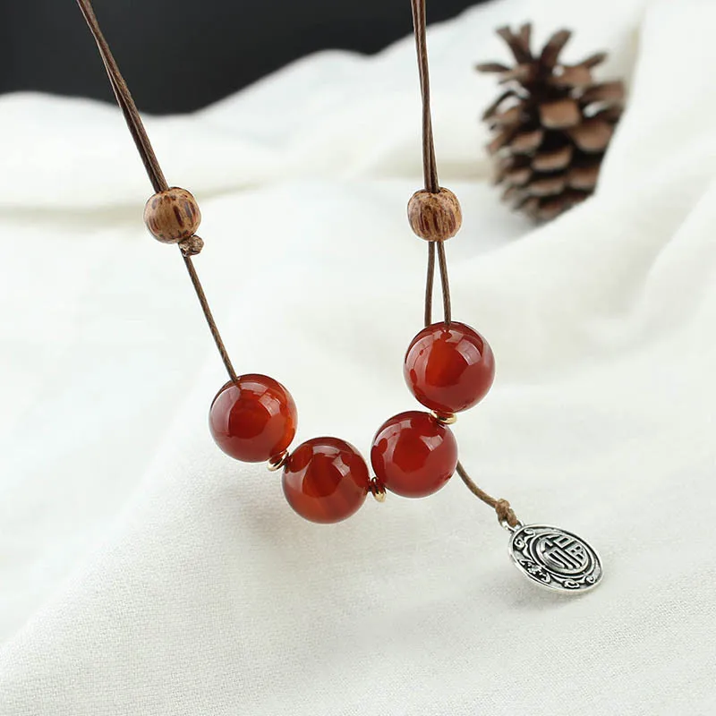 DIY accessories Ethnic style agate Fu brand long necklace women's adjustable large size cotton and linen women's clothing access