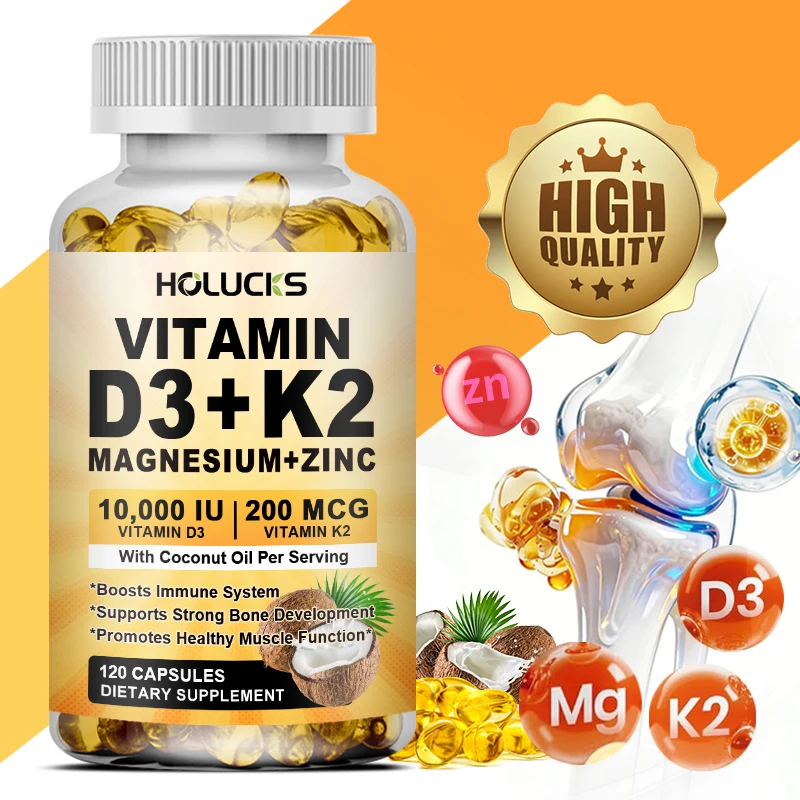 

Комплекс витаминов D3, K2, магния и цинка с кокосовым маслом для поддержки здоровья нервов, мышц, сердца, костей и зубов, а также для иммунной системы.