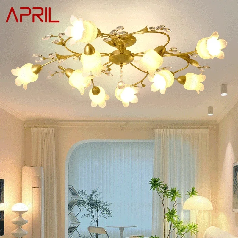 

APRIL American Pastoral Ceiling Light French Golden Creativity Flower Living Room Dining Room, Bedroom Home Decoration Lights