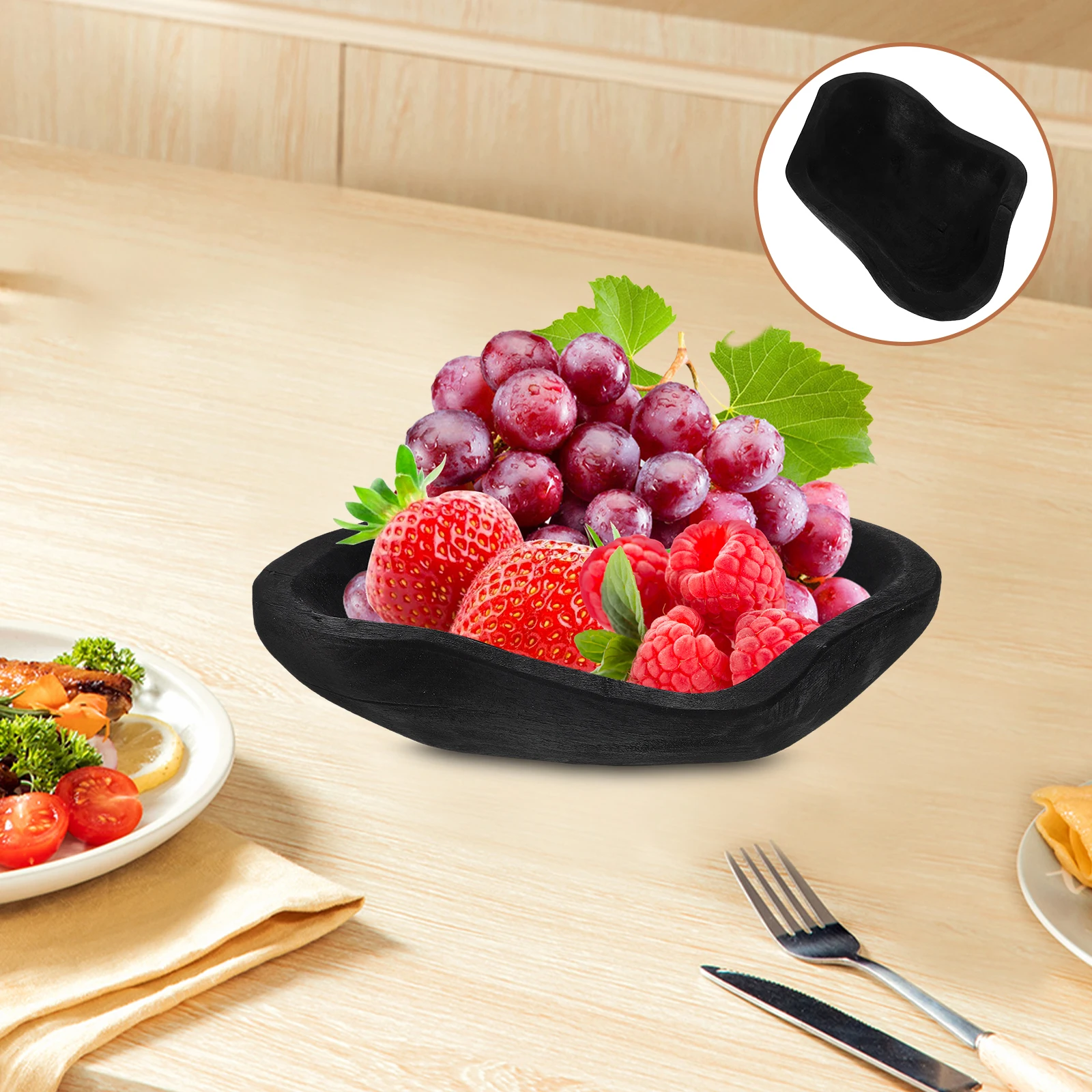

Wooden Carved Handmade Fruit Snack Serving Tray Decorative Kitchen Living Room Coffee Table Centerpiece Wood Nut