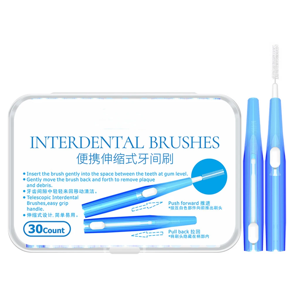 

30 pcs Interdental Brush 0.6Mm Pink Retractable Dental Picks For Braces Implants Crowns Teeth Cleaning Tool Oral Care