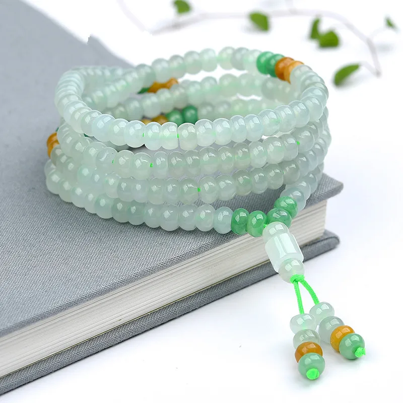 Myanmar Emerald Ice Glutinous Delicate Light Green Road Link Beads Jade Necklace with Certificate