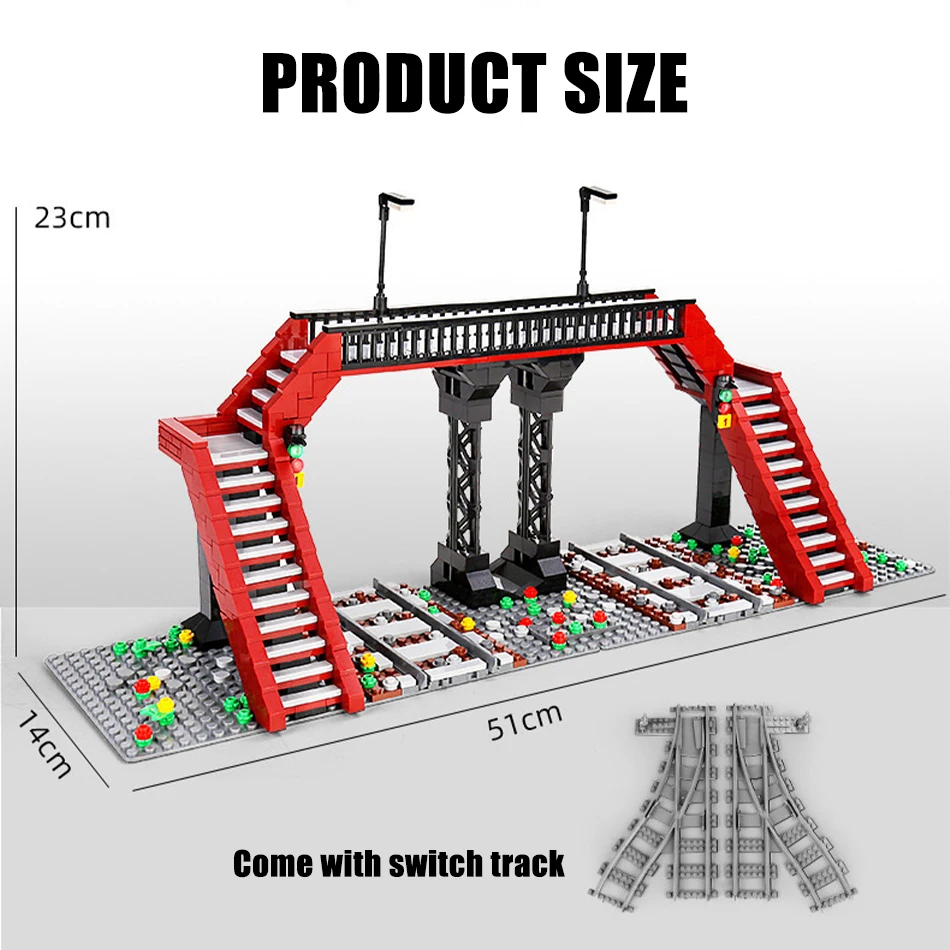 MOC Technical Railroad Crossing Building Block Sets with Turnout Track Railway Overpass Model Bricks Toy for Kids Christmas Gift