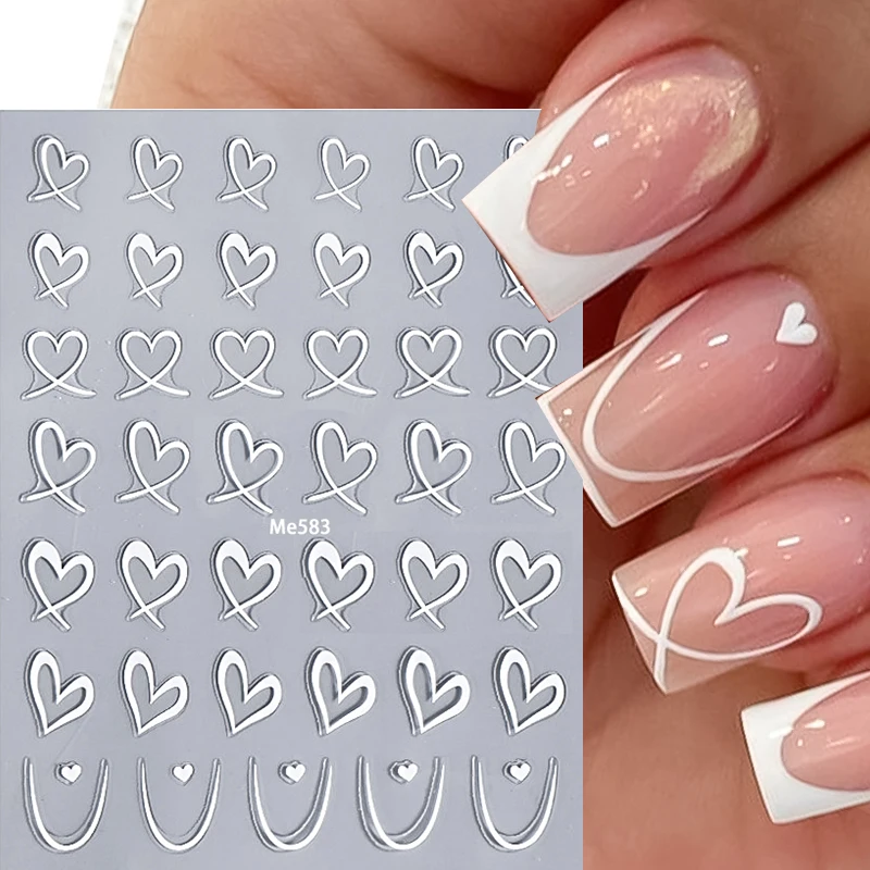 1/3Pcs Valentine's Day Nail Art Stickers 3D Black White Pink Lines Love Heart Nail Decals DIY Adhesive Slider Manicure Decoratio