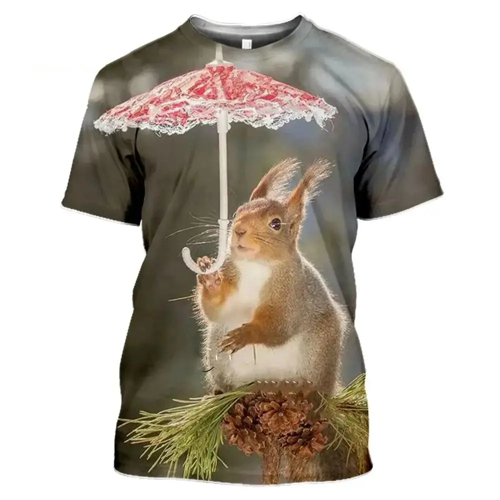 Animal Squirrel Pattern 3D Print T-Shirts Summer Men Women Short Sleeve T Shirt Oversized Harajuku Y2k Tees Tops Kids Clothing