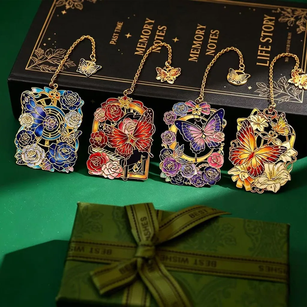 Vintage Oil Painting Hollow Butterfly Metal Bookmark Aesthetic Floral Page Marker Deluxe Gift Box Set For Readers Teachers Women