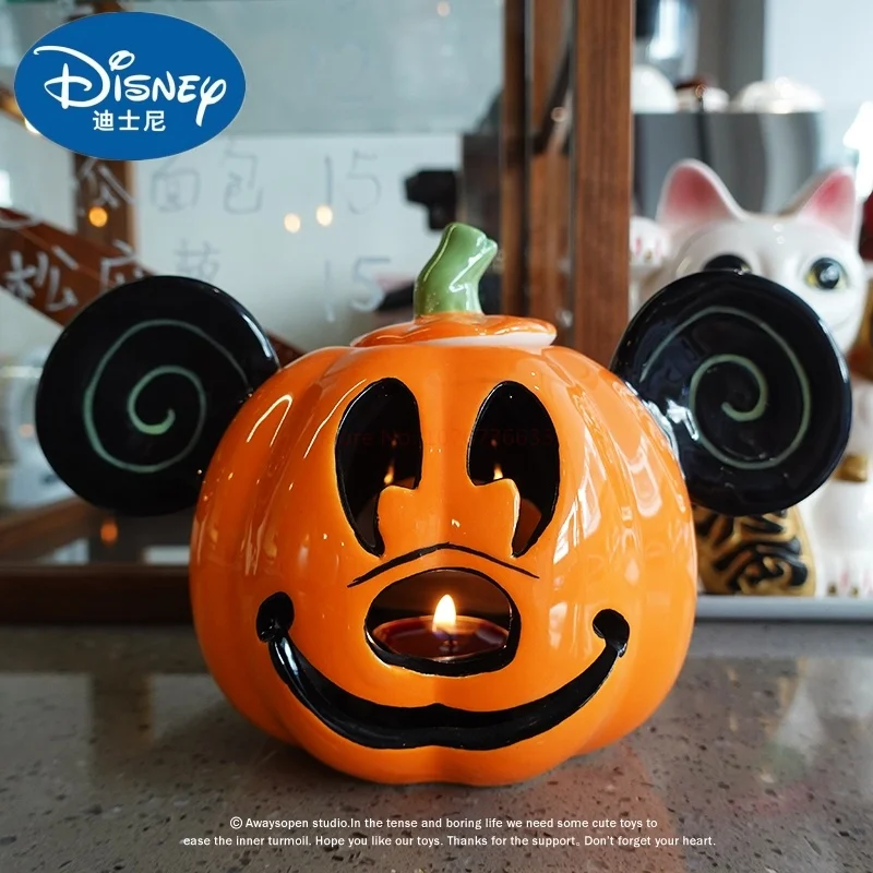 Disney Mickey Mouse Figure Halloween Pumpkin Luminated Mickey Figurines Collection Model Statue Dolls Decor Ceramic Party Gift