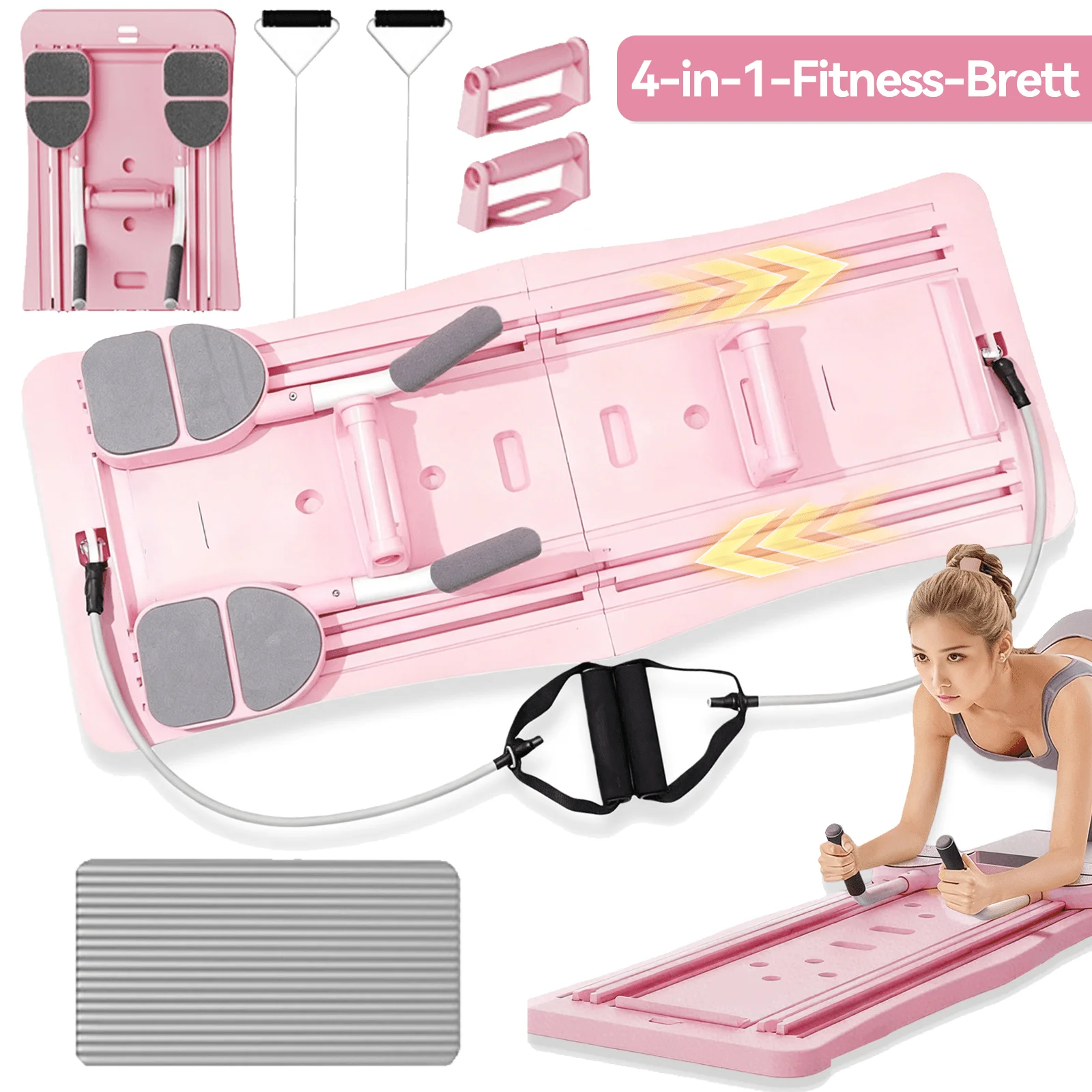 4 in 1 Foldable Pilates Reformer Board Sliding Board Set for Home Gym Workout Exercise Equipment Pink