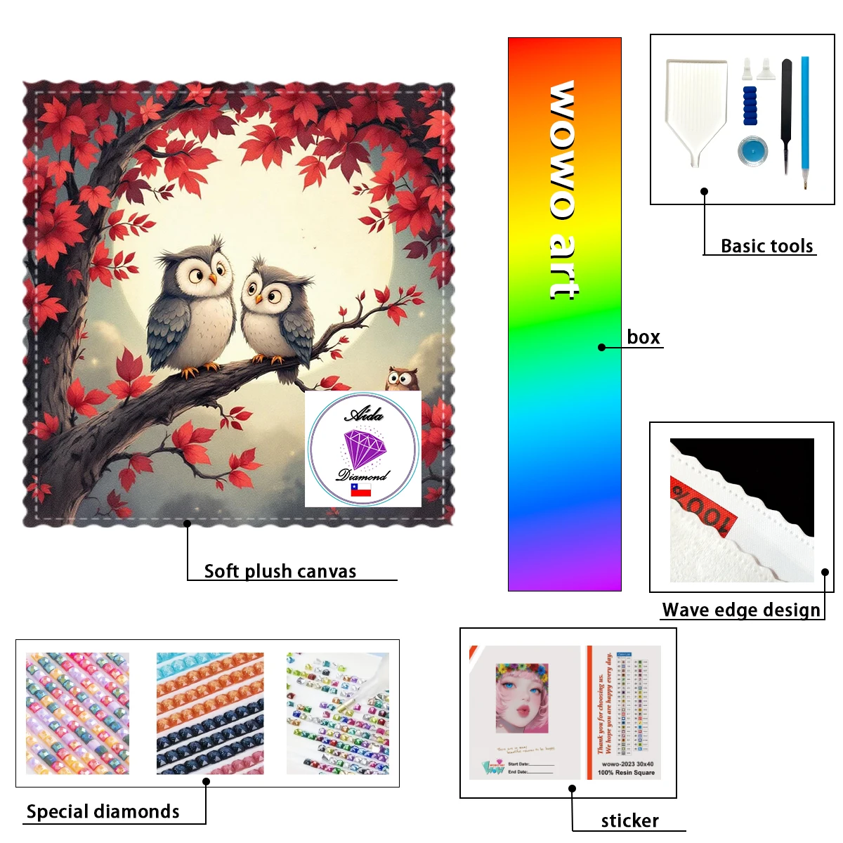 

【Aida_ Diamond Art】Mother and son of an owl Crystal AB Rhinestone FD Rhinestone Perfect Resin Diamond