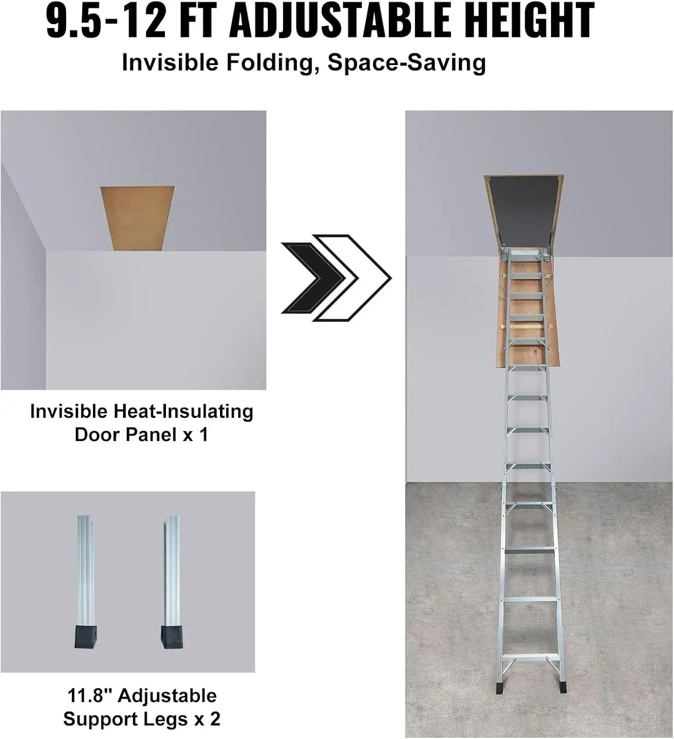 Attic Ladder Foldable, 350-pound Capacity, 22.5" x 63", Multi-Purpose Aluminium Extension, Lightweight and Portable
