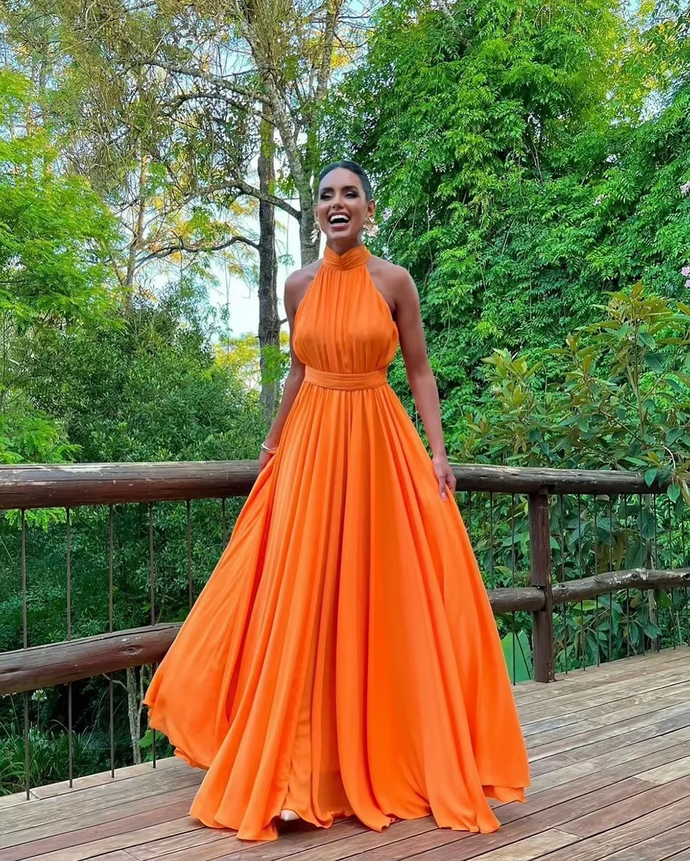 Women Chiffon Long Dresses Ladies Sleeveless High Waist A Line Maxi Dress For Party Wedding Guest Evening Prom Gown