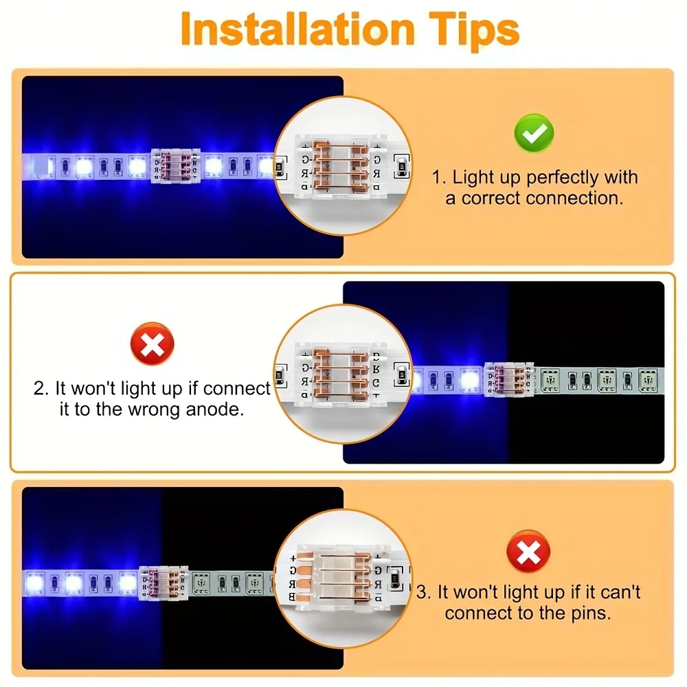 10/20 قطعة 4Pin LED موصلات الشريط لشرائط LED RGB واسعة 8/10 مللي متر ، لا لحام وأسلاك ، سهلة لصق SMD 5050 شرائط متعددة الألوان