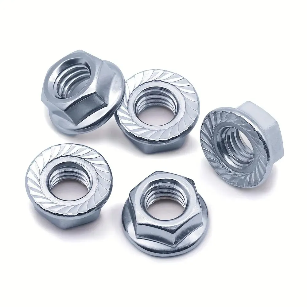 Metric Serrated Flange Hex Lock Nuts, Zinc Plated Hardware Nuts, Bright Finish, Full Thread, Hexagonal Flange Nut M4-M12