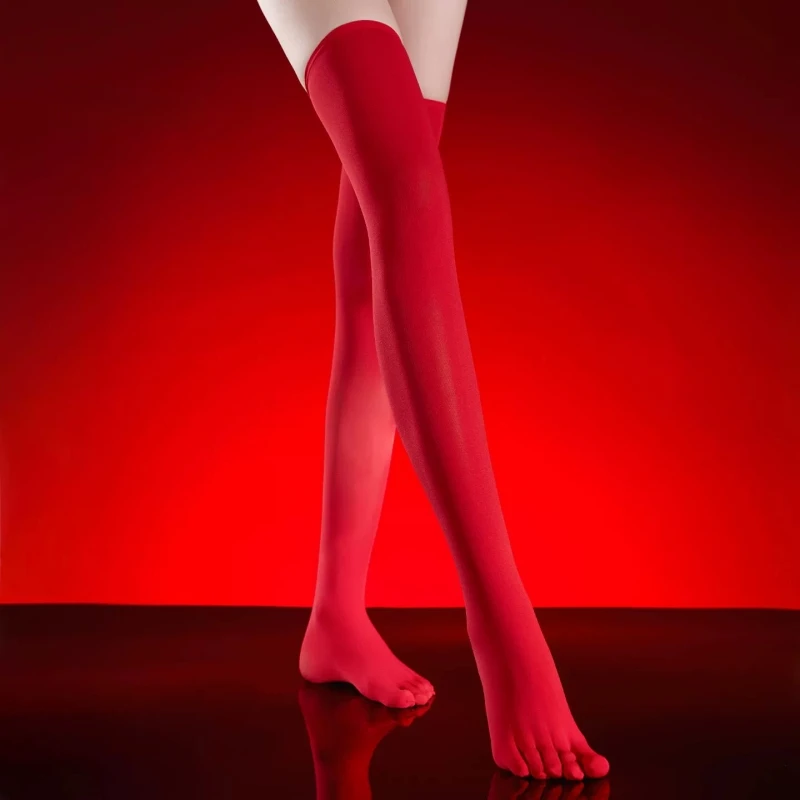 Red Velvet Stockings Five Toes Thigh High Elastic Stockings Women Stay Up Dance Hosiery Spring Autumn 120D Thicken Leg Warmers view 3