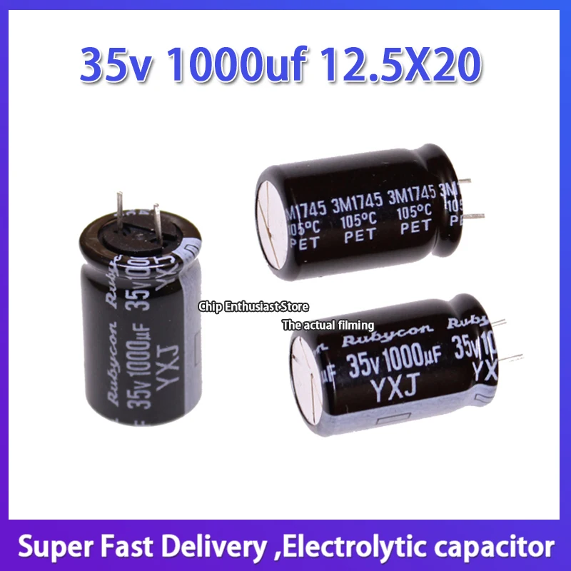 5pcs Imported aluminum electrolytic capacitor 35v 1000uf 12.5X20 Ruby YXJ high frequency long life short leg