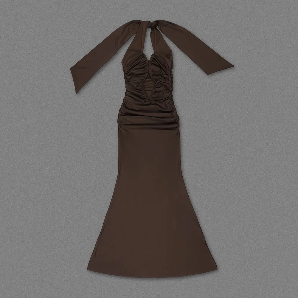 LEOSOXS ชุดราตรีทรงเมอร์เมดคอเชือกผูกสีน้ำตาลเก๋ไก๋สำหรับผู้หญิง สำหรับโอกาสที่หรูหราเป็นพิเศษ ปี 2025