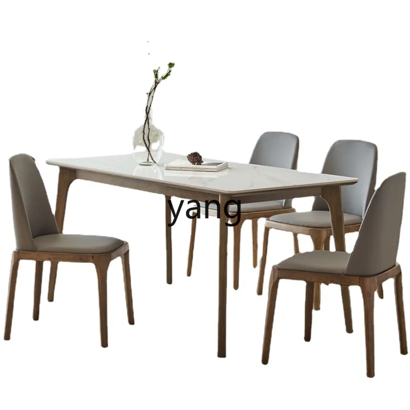 

Yjq Solid Wood Stone Plate Dining Tables and Chairs Set White Wax Small Apartment Dining Chairs Rectangular Dining Table