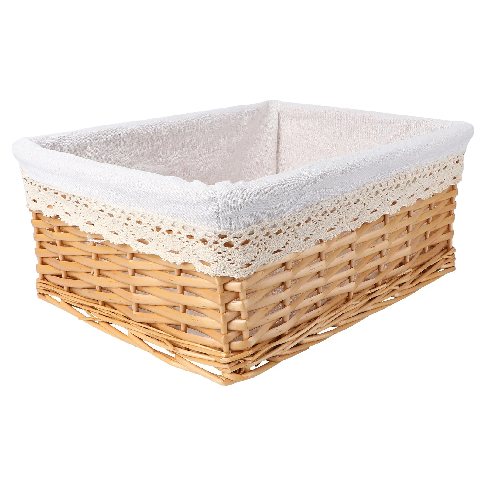 

Wicker Storage Basket 40x30x16cm Hand Woven Rectangular Laundry Basket White Liner Removable Bedroom Bathroom Office