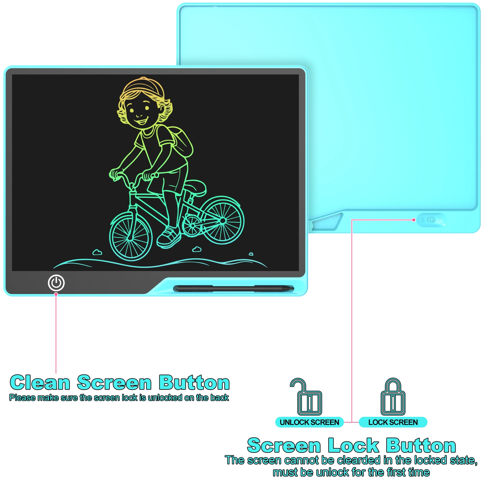 Tavoletta da scrittura LCD ricaricabile da 16/20 pollici, bacheca per graffiti, tavolo da disegno elettronico riutilizzabile cancellabile per bambini