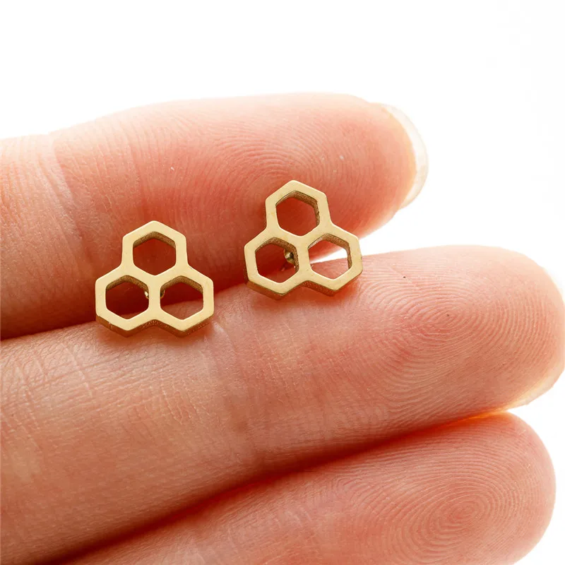 Cute Stainless Steel Honeycomb Earrings Women Simple Hexagon Ear Studs for Girls Geometry Chemistry Molecular Earings Pendientes image 6