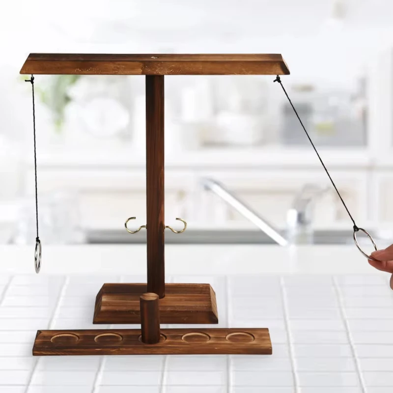 لعبة رمي حلقية خشبية مكونة من 2 لاعب، سلسلة قابلة للتعديل، مجموعة ألعاب متينة بخطاف وخاتم مصنوعة يدويًا، شريط ألعاب لوحية محمول باليد