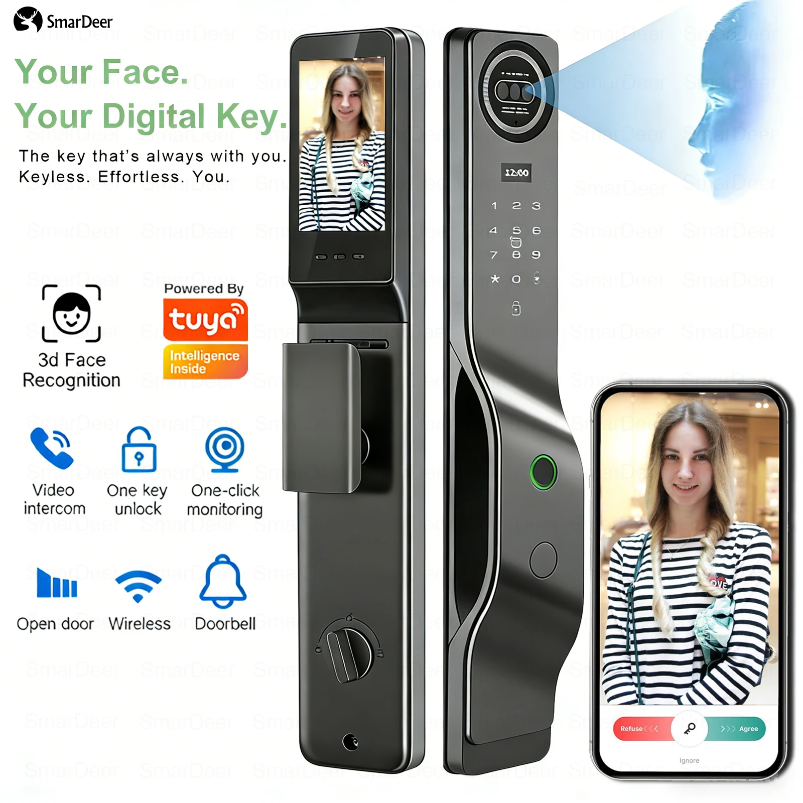 

Умный дверной замок Tuya с 3D-распознаванием лиц, голосовым домофоном, видеонаблюдением, электронный замок с защитой от взлома для дома