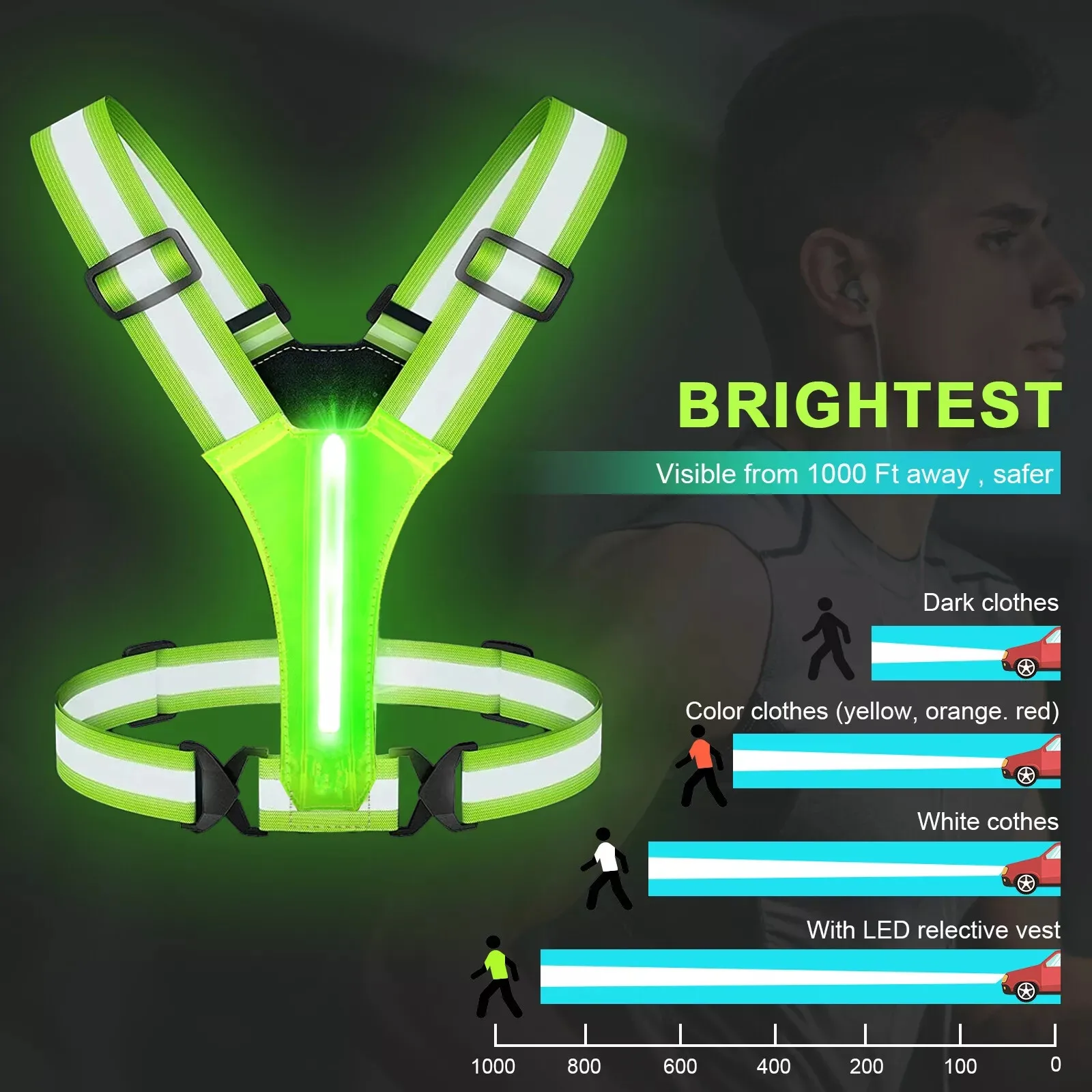 سترة أمان عاكسة لركوب الدراجات ، سترة وامضة للسكوتر الكهربائي ، قابلة لإعادة الشحن USB ، LED ، الجري ، الركض ، الصيد ، 3 أوضاع إضاءة