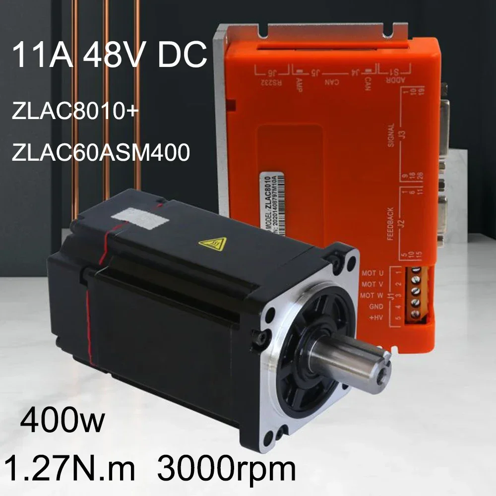 ZLAC8010+ZLAC60ASM400 400W Brushless DC Servo Motor 60 Flange 8015 Driver Set Built-in Encoder