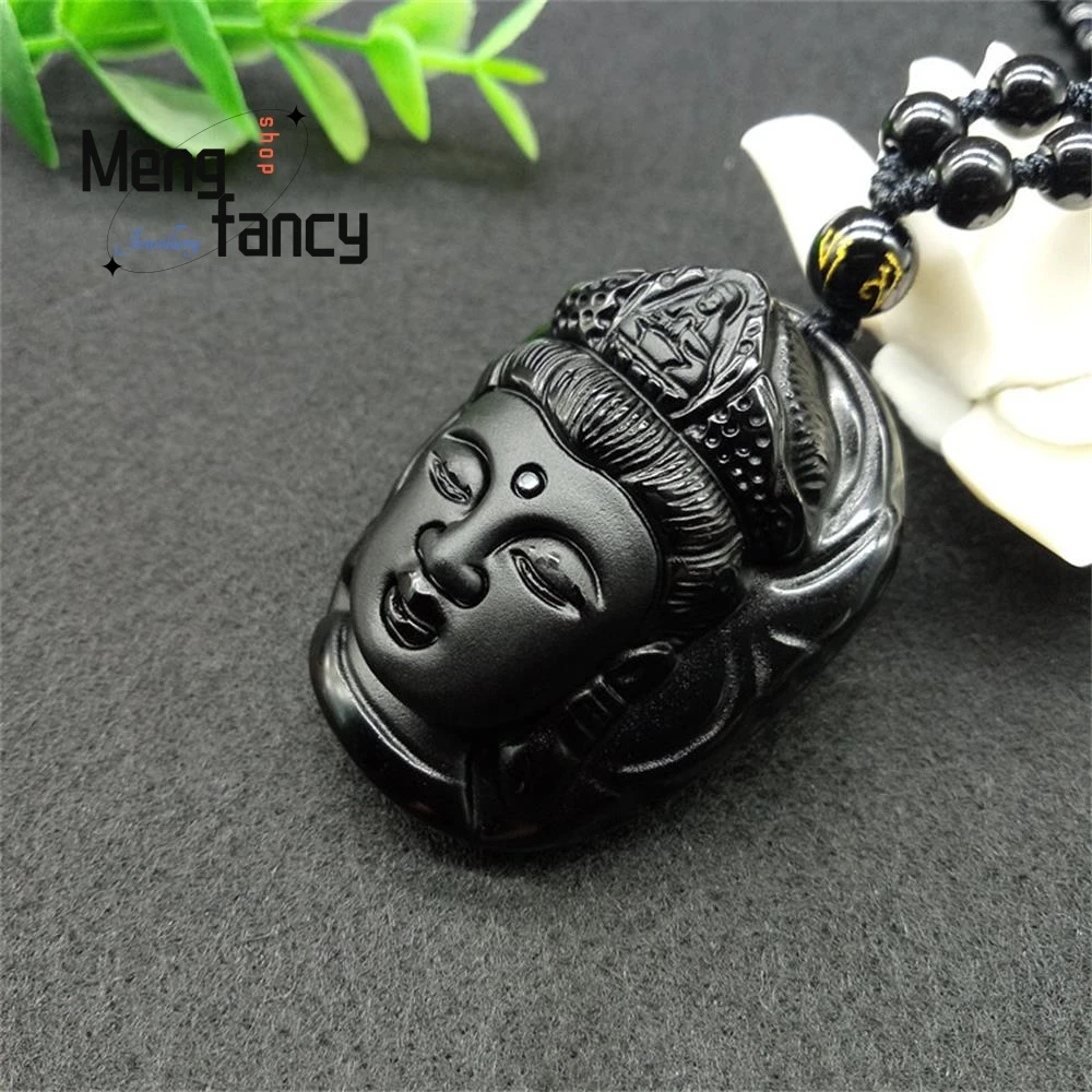 

Natural Obsidian Queen's Head Pendant Charms Fashion Engraver Fine Jewelry Men Women Necklace Amulet Mascots Luxury Holiday Gift