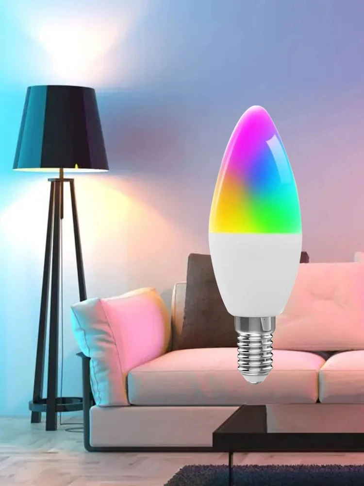 Tuya Smart Life E14 WiFi Bluetooth Smart Candelabra Bulbs 5W RGB+CW LED Lamp 220V Dimmable Lamps Alexa, Google