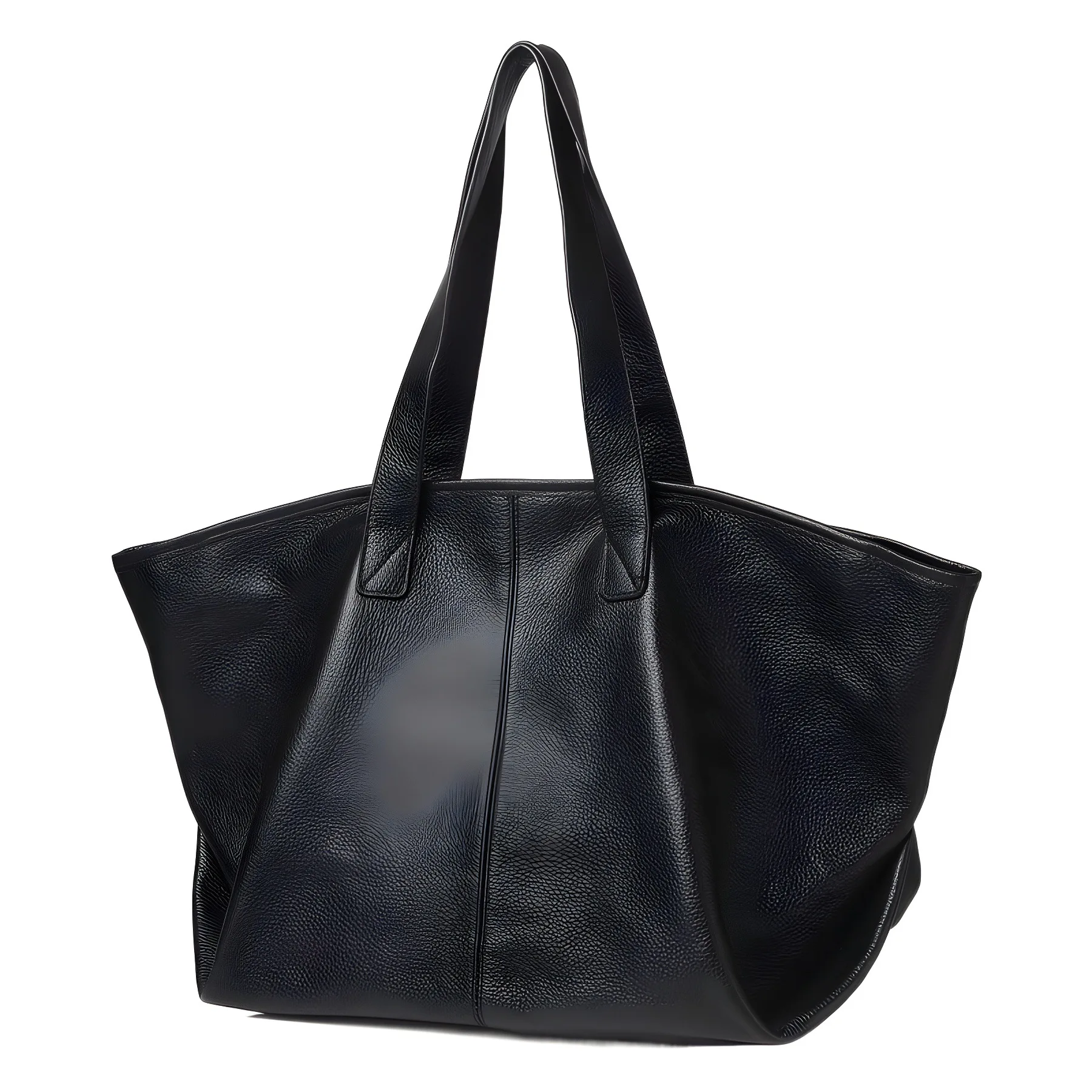 Genuine Leather Tote Bag, Soft Black Cowhide, Stylish and Versatile for Women's Commute