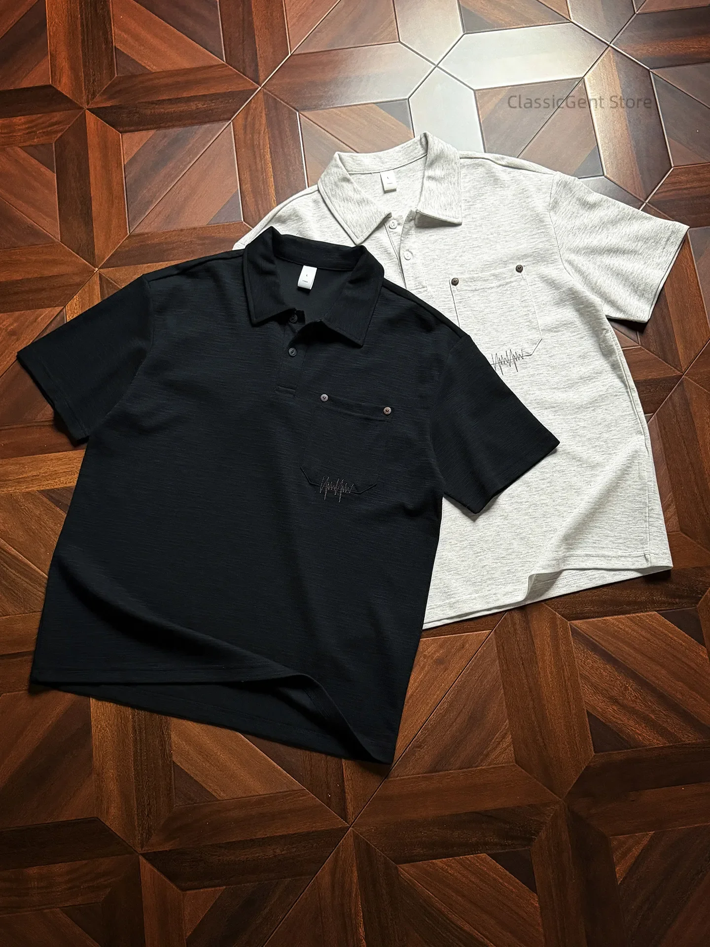 Classic lapel short placket 7.4oz loose and neat short-sleeved T-shirt, minimalist premium polo