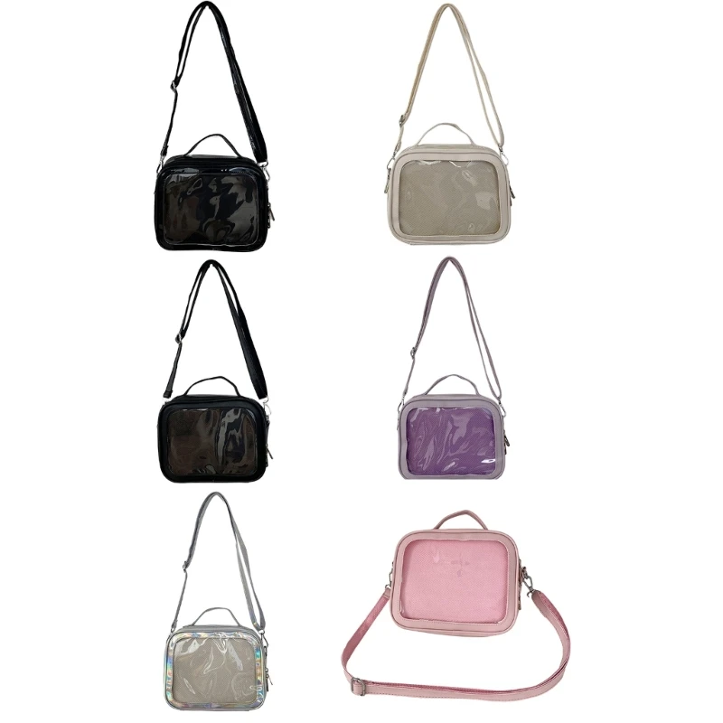 

Japanese Style Transparent Crossbody Bag Fashion JK Uniform Shoulder Bag Women Casual Solid Color PU Handbag for School Shopping