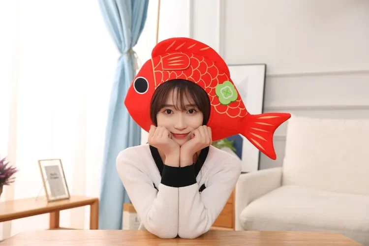 50cm Cosplay Simulation lovely red koi fish Cartoon headgear photo performance props Stuffed Plush Toys costume party girl gift