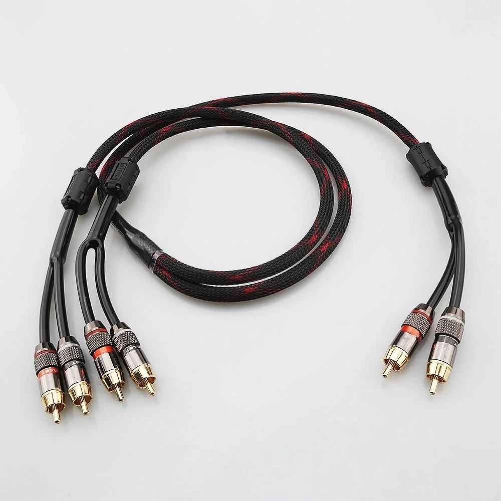 Cable de Audio y vídeo Hifi, 2 RCA macho a 4 RCA macho, sistema estéreo, Cable de interconexión, divisor RCA, Cable auxiliar para altavoz y subwoofer