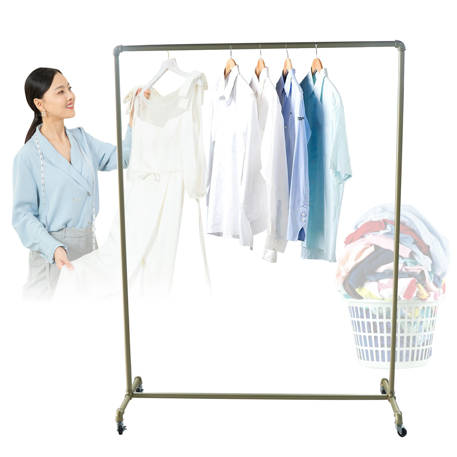 Heavy Duty Clothes Rack Load 110.23 LBS, Metal Garment Rack, Standing Rolling Clothing Rack for Hanging Clothes with  Wheels